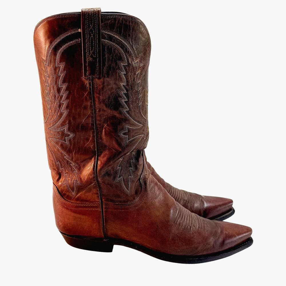 VTG Lucchese 1883 Crayton Cowboy Boots Mens 10 D Brwn Mad Dog Goat Leather N1547